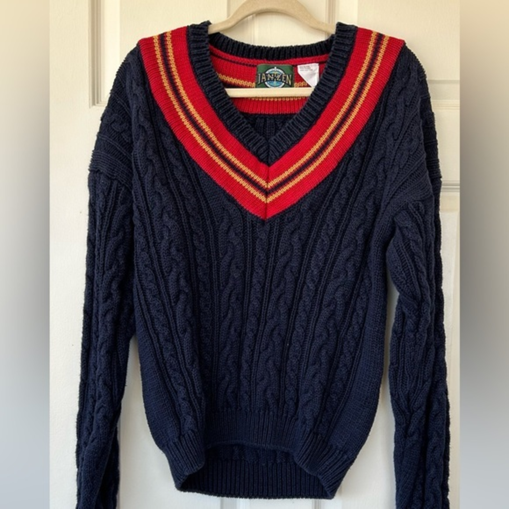 Jantzen Cable-Knit V-Neck Pullover Sweater XL